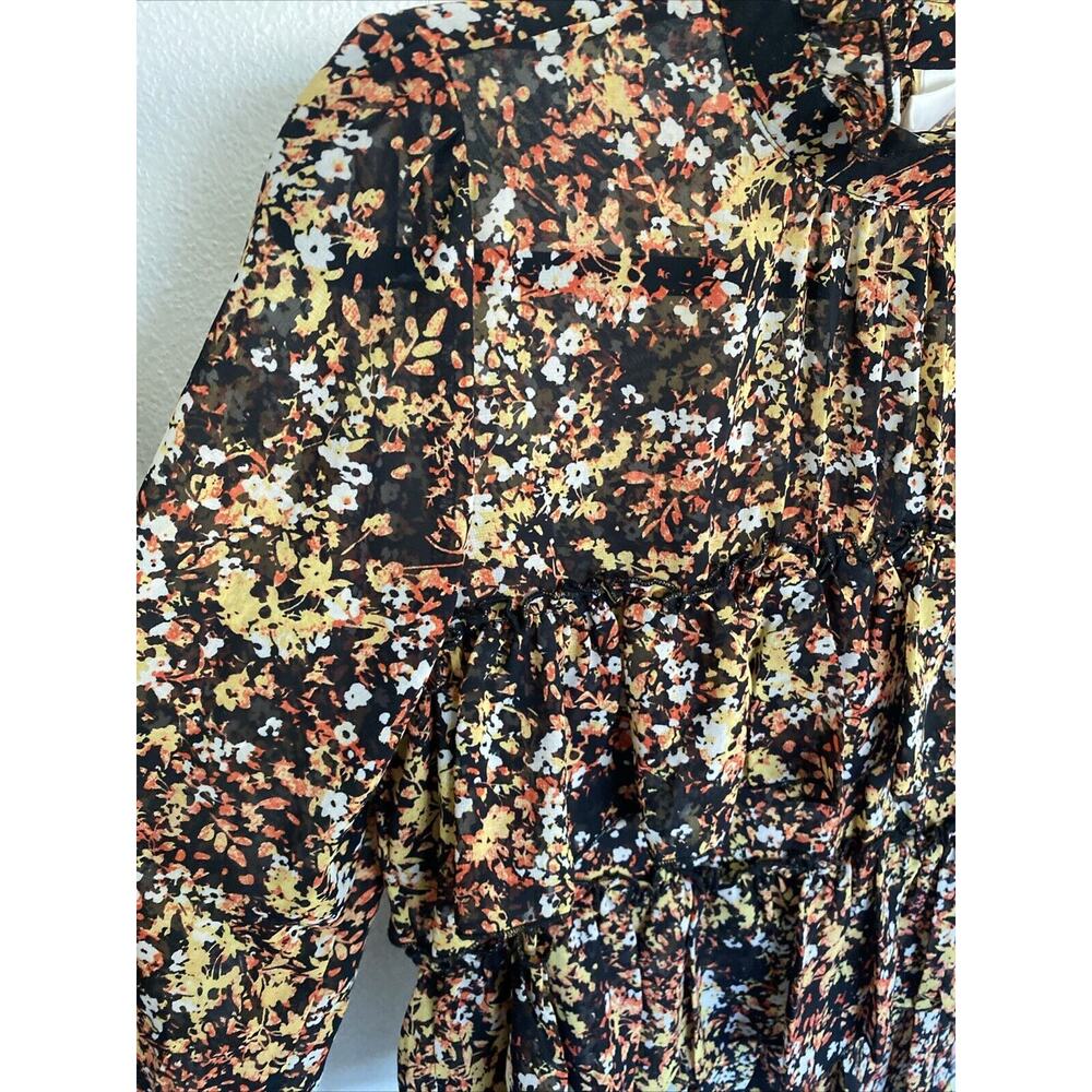Adyson Parker ADY P Black & Yellow Orange Floral Top w/ Ruffles, Size XSmall - Picture 2 of 6